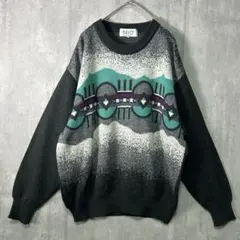 イタリア製 ジャガード 柄 ニット ウール セーター ヴィンテージ M