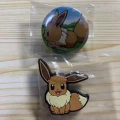 ポケモン　イーブイ　缶バッジ　ラバーマスコット　2点セット