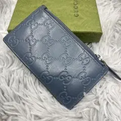 美品✨グッチ フラグメントケース コインケース シマ レザー 財布 ブルー系