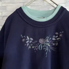 USA古着　スウェット　トレーナー　花　ネイビー　M  L  花柄　フラワー