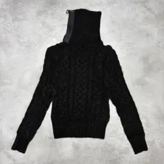 ニット M ブラック タートルネック ネックジップ ウール モード Y2K