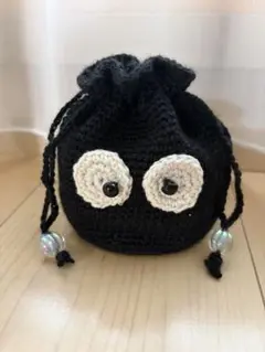 黒い巾着｜かぎ編みポーチ｜ハンドメイド巾着ポーチ|小物入れ