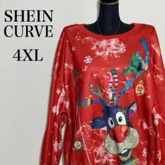 シーインカーブ 長袖スウェットトレーナー トナカイ柄 赤系 4XLサイズ