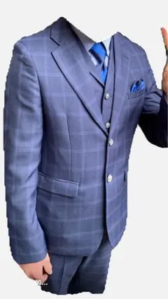 ネイビー チェック柄 スーツ ベスト コート　靴付き160センチセット