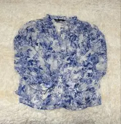 ZARA ザラ 花柄ブラウス ブルー ホワイト シースルー 長袖
