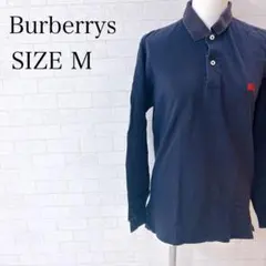 バーバリー 長袖ポロシャツ M ネイビー 英国製 90s オールシーズン
