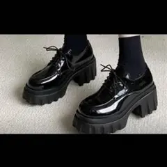 ブラック 厚底 シューズ ローファー