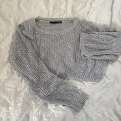 Heather グレー クロップドセーター バルーンスリーブ