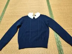 襟付き ケーブルニット 長袖 ネイビーのサムネイル
