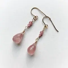 【天然石】（1075）ピンクエピドートのピアス 14kgf