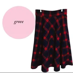 【グローブ】grove♡フレアスカート【М】カジュアル♡お洗濯可♡チェック赤系
