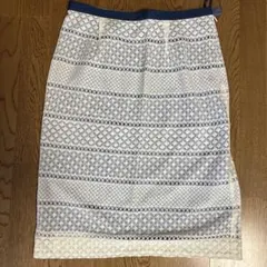 組曲　白と青のストライプ タイトスカート　大きいサイズ７