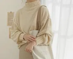 【SALE】chocomee ハイネックニット 長袖 アイボリーのサムネイル