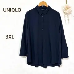 ユニクロ　シャツ　ブラウス　3XL 大きいサイズ　ブラックブルー　レーヨン76