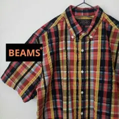 BEAMS +　マドラスチェック柄　半袖シャツ　ボタンダウン　Lサイズ　美品
