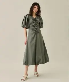 ELIN エリン《STUDIOUS別注》半袖　バルーンドレス　カーキ　M