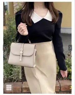 【GRL】配色カラーパワーショルダーニットトップス[dr598]