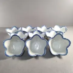 A1372-6/緑染付葉形向付10客/飾鉢/小鉢/銘々皿/盛鉢/菓子鉢/懐石道具