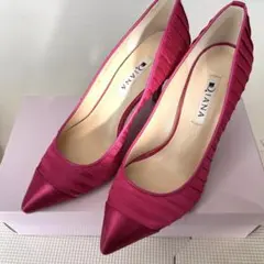 【大特価】【新品】DIANA ピンクプリーツサテンパンプス 23cm