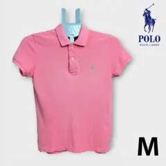 RALPH LAUREN スキニーポロシャツ M ピンク 緑ロゴ 綿100%