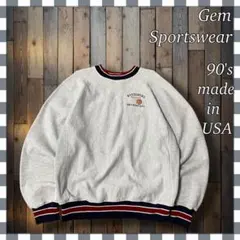 90's USA製GemSportswear 刺繍リプラインスウェットトレーナー