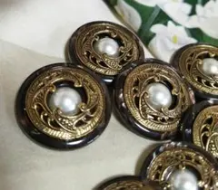 15個　装飾ボタン　アンティーク 調　パール　ゴールド　昭和 レトロ