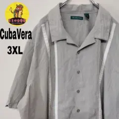 USA古着 CUBAVERA　半袖ボタンシャツ3XL　ライトグレーホワイト