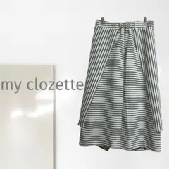 k1【マイクローゼット】ボーダーフレアスカート/新品 デザイン性 伸縮 一点物