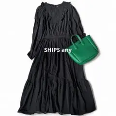 SHIPS any フラワーカットワーク ロングワンピース ブラック
