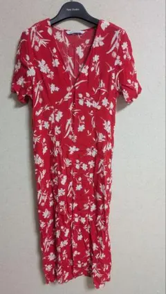 ZARA WOMAN 花柄 半袖 ワンピースレッド