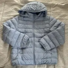 kids ユニクロ　150cm ライトブルー　フード付き　ダウンコート　美品