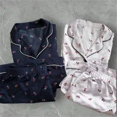 GUサテンパジャマさくらんぼ ジーユー　Ｍ　L 半袖　2点セット