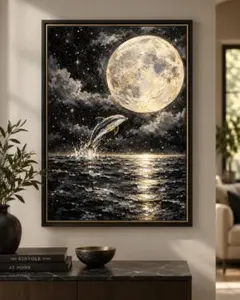 月とイルカ アートポスター 絵画 インテリア