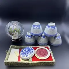 内畫，中国茶器セット と印泥付き