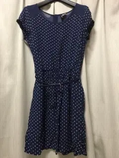 H&M レディース ベルト付き　水玉　ネイビー　ワンピース　S