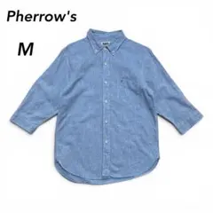 Pherrow'sフェローズ リネン混七分袖ワークシャツ　ブルー　Mのサムネイル