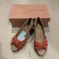 【新品・未使用】スペイン製　リボン オープントゥウェッジサンダル