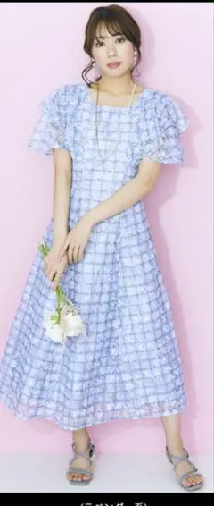 チェック柄＆フリル袖 ワンピース