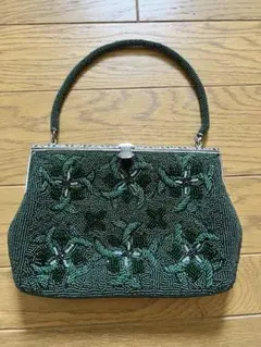 緑色 ビーズ刺繍 クラッチバッグ 古着