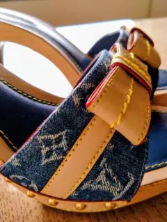 LOUIS VUITTON モノグラム デニム ヒール ミュール リボン - メルカリ