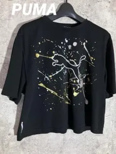 ☘️PUMA プーマ スプラッタープリント Tシャツ　ロゴ刺繍　ビッグシルエット