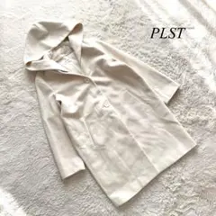 Q2【プラステ】ビーバーフード2WAYコート　アイボリー　ウール混合　M 無地