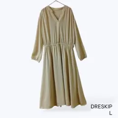 DRESKIP ドット柄ロングワンピース ベージュ系 ウエストゴム L
