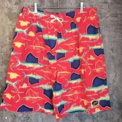 海外古着　カジキマグロ柄　ハーフパンツ　オーバーサイズ　個性的　ビンテージ古着