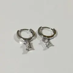 ステンレス シルバー フープピアス ストーン付き つけっぱ 金アレ対応