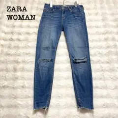 ZARAWOMAN ザラウーマン　ダメージデニム　青　38 スキニー　カットオフのサムネイル