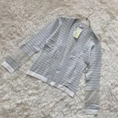 新品✨nine half 袖シアー レース カーディガン/ボーダー(M)