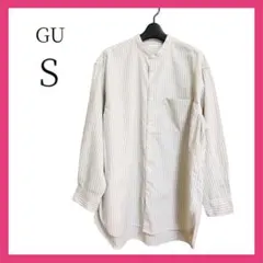 メンズ バンドカラーシャツ 長袖 Sサイズ グレージュ ストライプ ジーユー