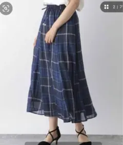 グローバルワーク　エアリーリラックスフレアスカート　ブルーチェック　ショート丈