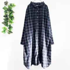 CAFii 4L シャツワンピース ロング丈 長袖 チェック 大きめ ゆったり